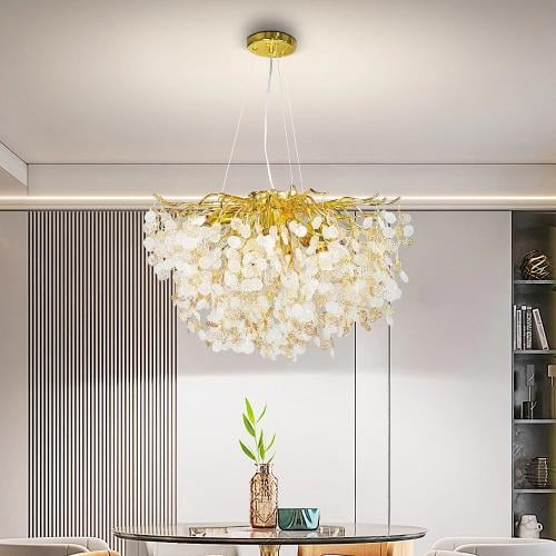 نجف مودرن ذهبي مع عسلي على شكل شجره كرستال شفاف مق...