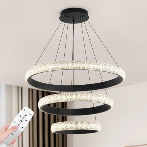 نجف مودرن اسود 3 حلقات 3 الوان تحكم عن بعد