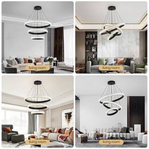 نجف مودرن اسود 3 حلقات 3 الوان تحكم عن بعد