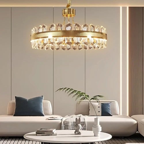 نجف مودرن ذهبي قطع كرستال مع 3 اضاءات ليد