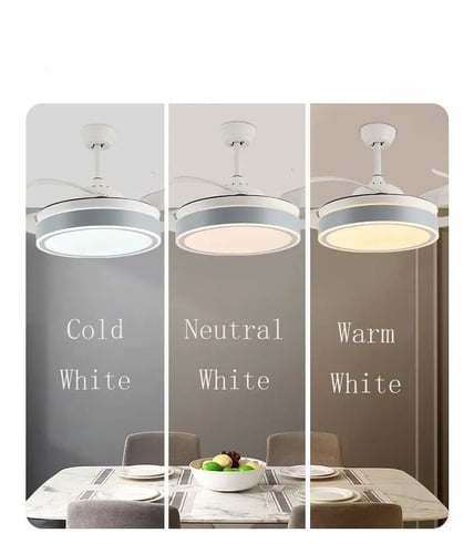 نجف مروحة دائري لون ذهبي مع ابيض تأتي بثلاث اضاءات