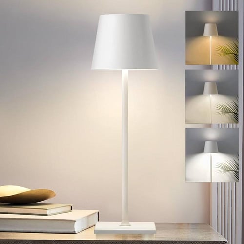 ابجورة طاوله باللون الأبيض تعمل بالشحن ب 3 انارات