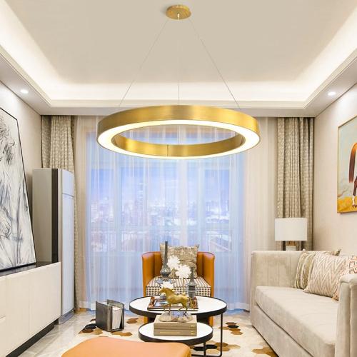 ثريا ليد على شكل حلقه لون زيتي اضاءه اصفر