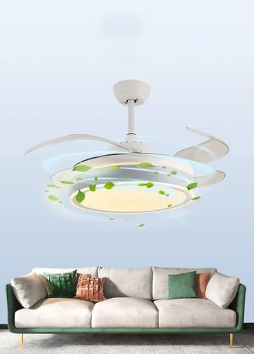 نجف مروحة دائري لون ذهبي مع ابيض تأتي بثلاث اضاءات