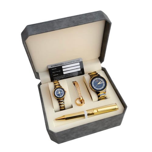 "طقم ساعات رجالي و نسائي مكون من 5 قطع مع سوار ساع...