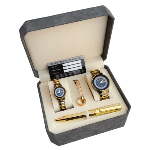 "طقم ساعات رجالي و نسائي مكون من 5 قطع مع سوار ساع...