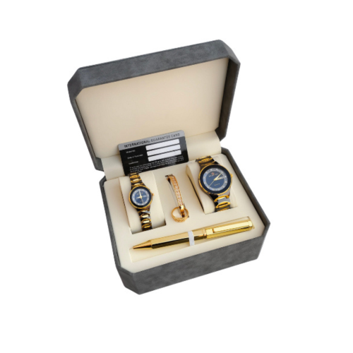 "طقم ساعات رجالي و نسائي مكون من 5 قطع مع سوار ساع...