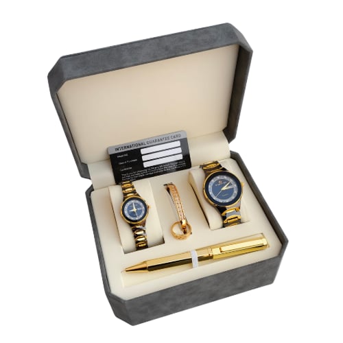 "طقم ساعات رجالي و نسائي مكون من 5 قطع مع سوار ساع...