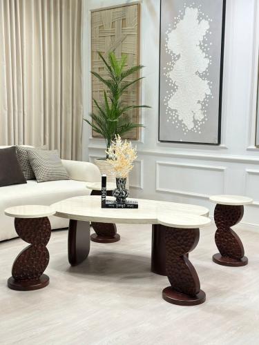 طقم طاولات حفر 3D بني اللون 5 قطع