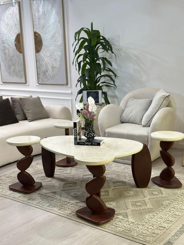 طقم طاولات ستون 5قطع بني ناعم