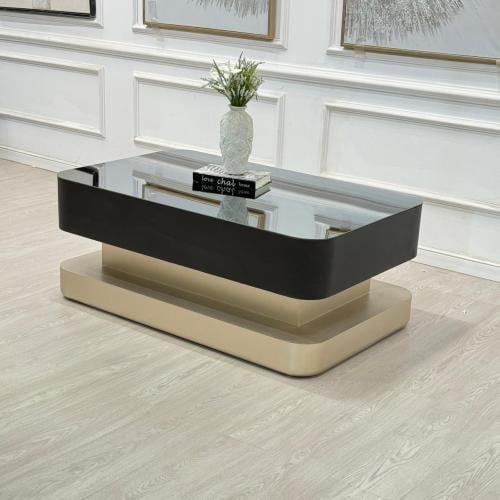 طاولة تقديم دورين بسطح مرايا وقاعدة خشب