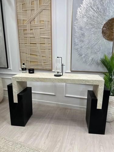 طاولة مدخل بسطح بديل الرخام الحجري وقاعدة خشب قشرة...