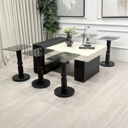 طقم طاولات لاين 7قطع سطح بديل رخام ترافنتينو قاعده...