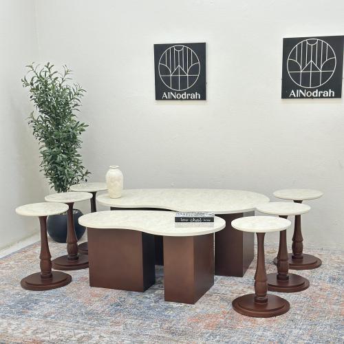 طقم طاولات كلياوي 8قطع سطح بديل الرخام بيج قاعده خ...