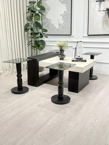 طقم طاولات لاين 5قطع سطح بديل رخام ترافنتينو قاعده...