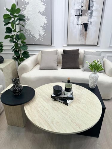 قطعتين طاولات تقديم سطح بديل الرخام قاعده خشب قشرة...