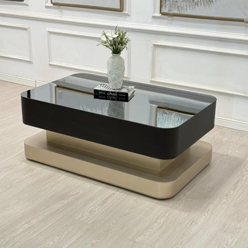 طاولة تقديم دورين بسطح مرايا وقاعدة خشب