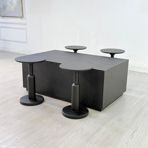 طقم طاولات تقديم خشب سنديان لون اسود 5قطع