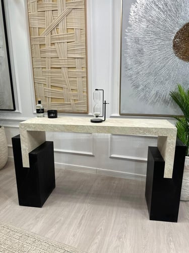 طاولة مدخل بسطح بديل الرخام الحجري وقاعدة خشب قشرة...