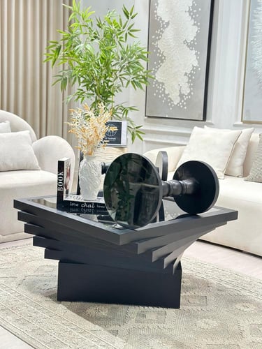 طقم طاولات مربع سنديان 7 قطع اسود