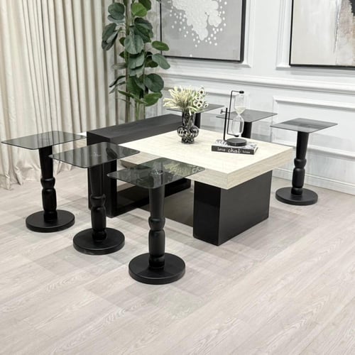 طقم طاولات لاين 7قطع سطح بديل رخام ترافنتينو قاعده...