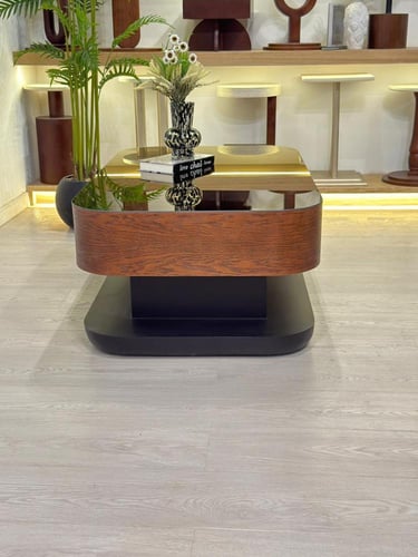 طاولة تقديم بسطح مرايا قاعده خشب سنديان بني + خشب...