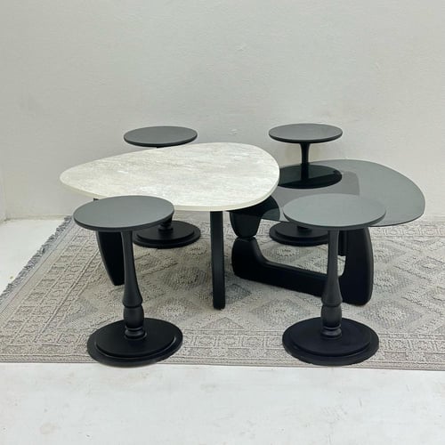 طقم طاولات 6قطع سطح الطاولة الاولى بديل حجر ملمس خ...