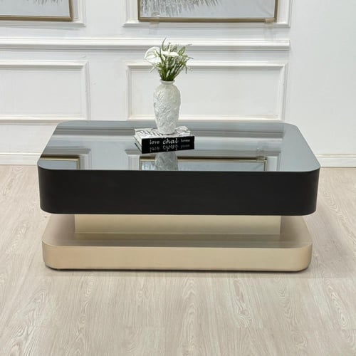 طاولة تقديم دورين بسطح مرايا وقاعدة خشب