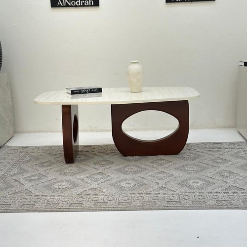 طاولة قهوة سداسي سطح بديل الرخام ترافنتينو ملمس نا...