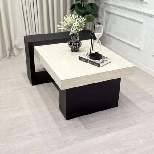 طاولة تقديم سطح بديل رخام ناعم قاعدة خشب لون اسود