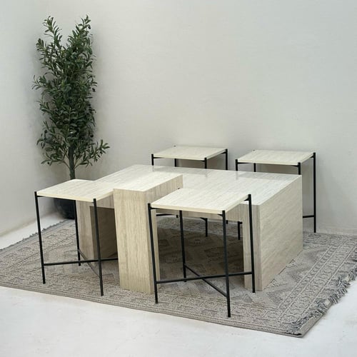 طقم طاولات 5قطع بديل الرخام ملمس ناعم قاعده الخدمة...