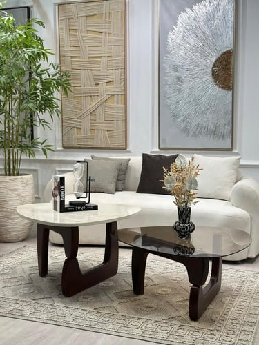 طاولتين قهوة سطح الطاولة الاولى بديل الرخام ترافنت...