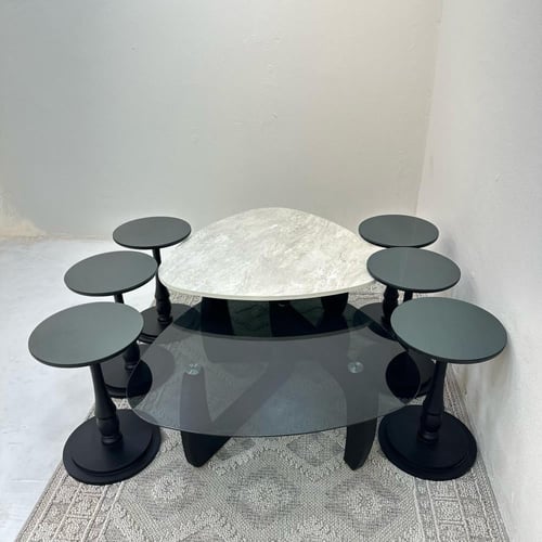 طقم طاولات 8قطع سطح الطاولة الاولى بديل حجر ملمس خ...