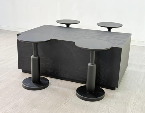 طقم طاولات تقديم خشب سنديان لون اسود 5قطع