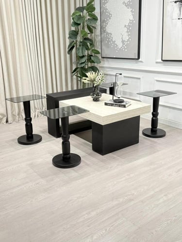 طقم طاولات لاين 5قطع سطح بديل رخام ترافنتينو قاعده...