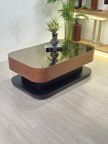 طاولة تقديم بسطح مرايا قاعده خشب سنديان بني + خشب...