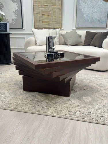 ‏طقم طاولات مربع سنديان 7 قطع بني