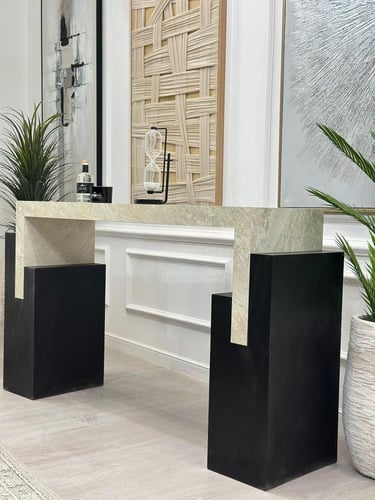 طاولة مدخل بسطح بديل الرخام الحجري وقاعدة خشب قشرة...