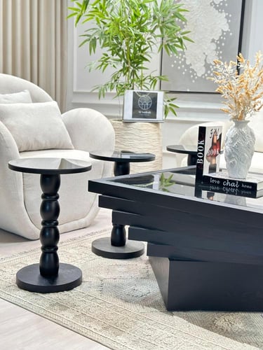 طقم طاولات مربع سنديان 7 قطع اسود