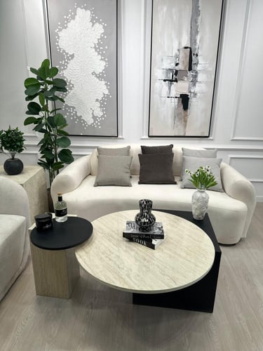 قطعتين طاولات تقديم سطح بديل الرخام قاعده خشب قشرة...