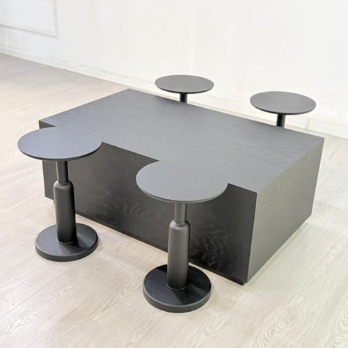 طقم طاولات تقديم خشب سنديان لون اسود 5قطع