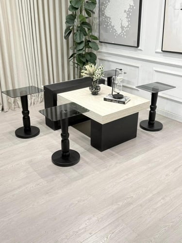 طقم طاولات لاين 5قطع سطح بديل رخام ترافنتينو قاعده...