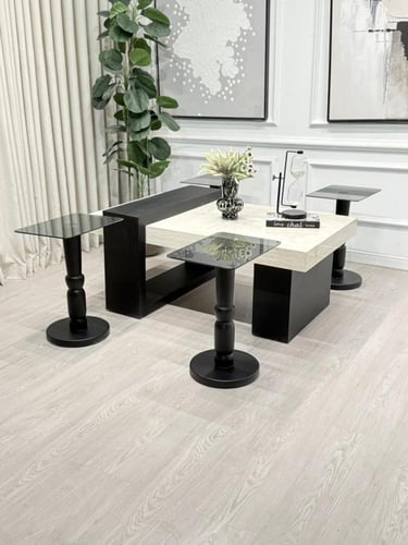 طقم طاولات لاين 5قطع سطح بديل رخام ترافنتينو قاعده...