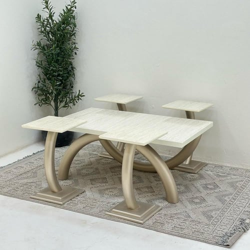 طقم طاولات 5قطع سطح بديل الرخام ملمس ناعم قاعده خش...