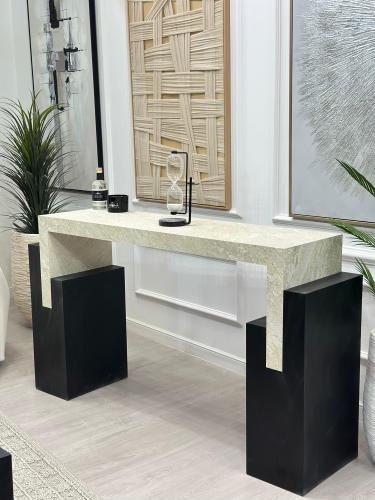 طاولة مدخل بسطح بديل الرخام الحجري وقاعدة خشب قشرة...