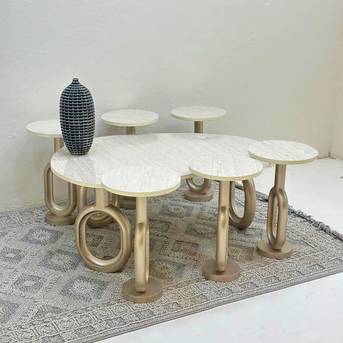 طقم طاولات 7قطع سطح بديل الرخام ملمس ناعم قاعده خش...