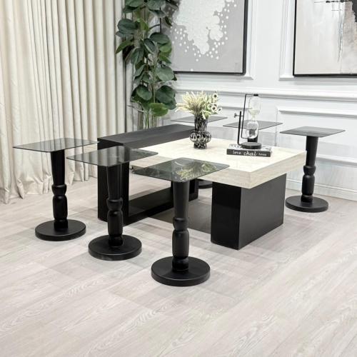 طقم طاولات لاين 7قطع سطح بديل رخام ترافنتينو قاعده...