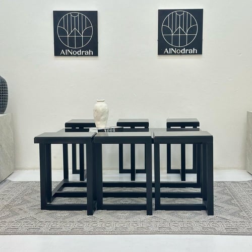 طقم طاولات 7قطع سطح زجاج قاعده حديد لون اسود