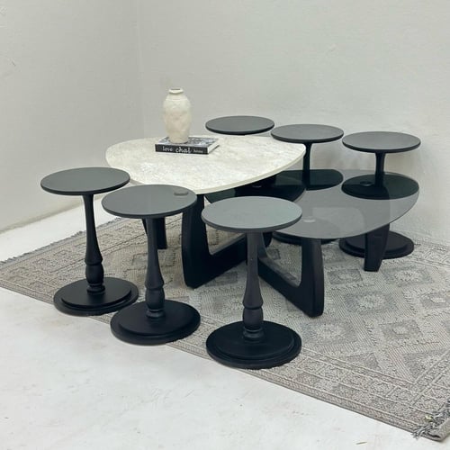 طقم طاولات 8قطع سطح الطاولة الاولى بديل حجر ملمس خ...