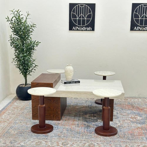 طقم طاولات 5قطع سطح بديل الرخام قاعده خشب قشرة سند...